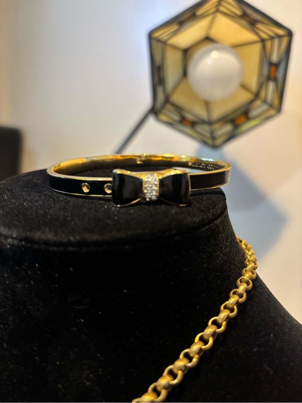 Juicy Couture Gold and Black Enamel Bow Bangle Bracelet
